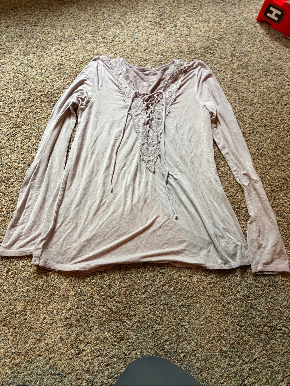 American Eagle Soft & Sexy Lace-Up Long Sleeve Top | Women’s Medium